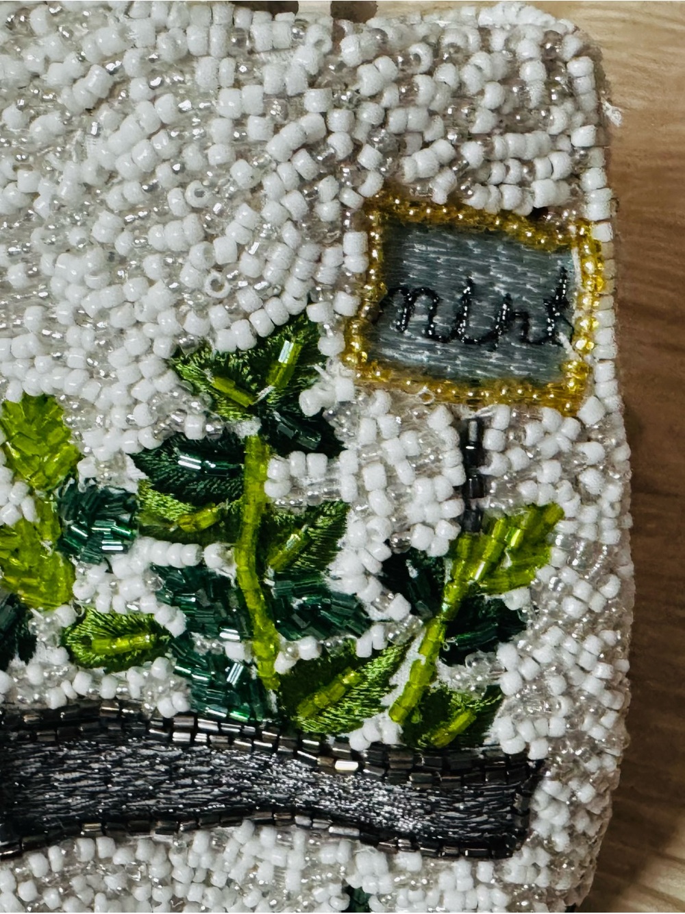 Beaded White Handbag with Colorful Vegetable Garden Embroidery - Picture 3 of 5